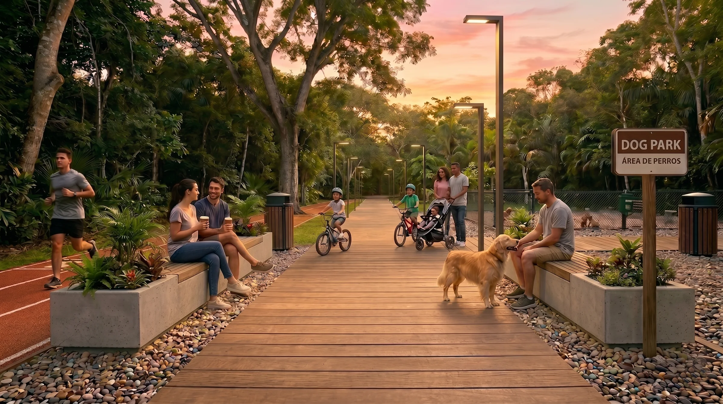 Andador Contoy: paseo peatonal arbolado en la planta baja de Baalá.